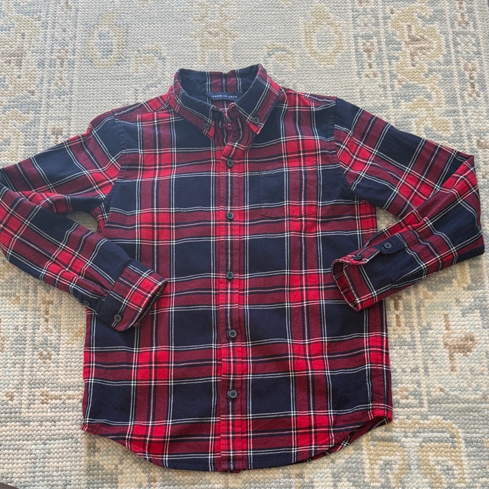 Janie and Jack Tartan Flannel Shirt Size 7 - Picture 2 of 4